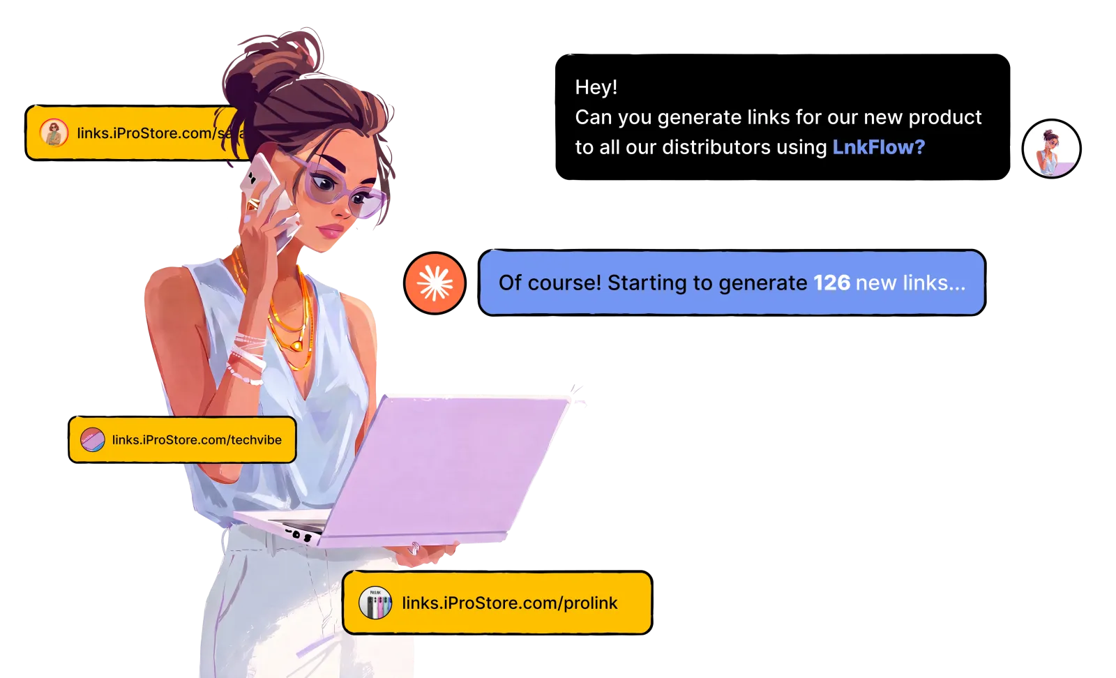Ecommerce marketer using LnkFlow to create tracked product links for distributors